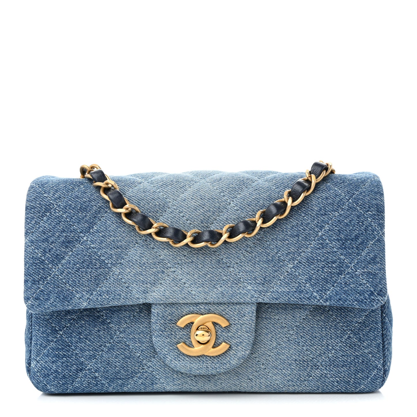 Washed Denim Quilted Mini Rectangular Flap Blue