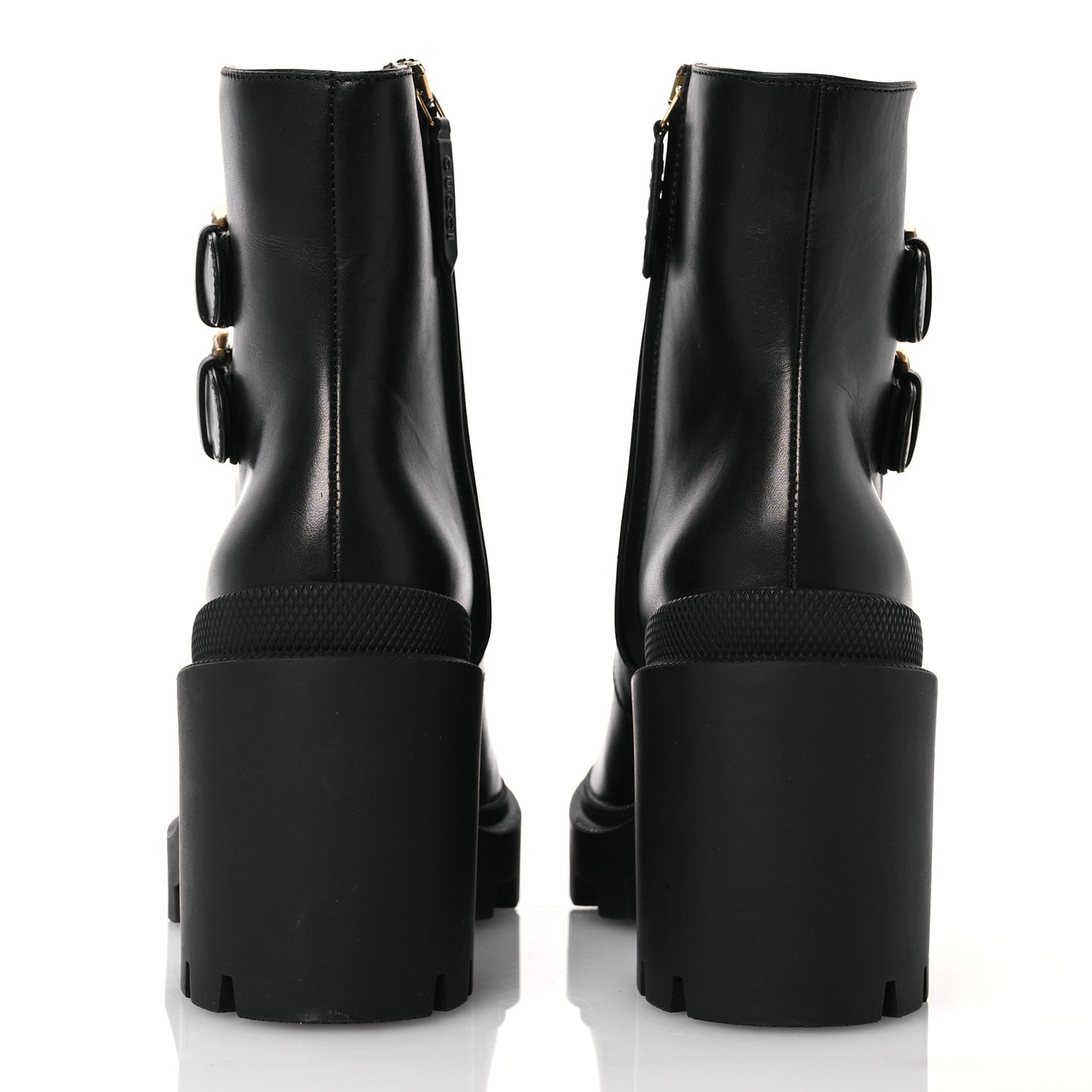 Kensington Calfskin Nappa GG Supreme Monogram Womens Double Buckle Ankle Boots 36.5 Black