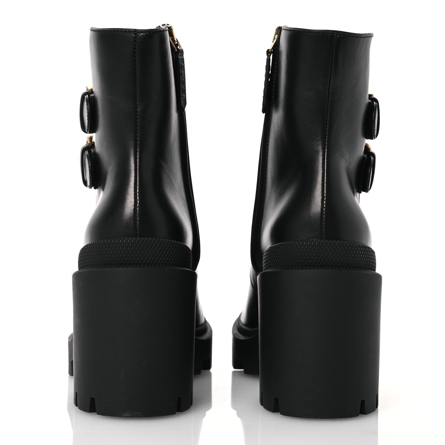 Gucci Kensington Calfskin Nappa GG Supreme Monogram Womens Double Buckle Ankle Boots 36.5 Black 5 of 12