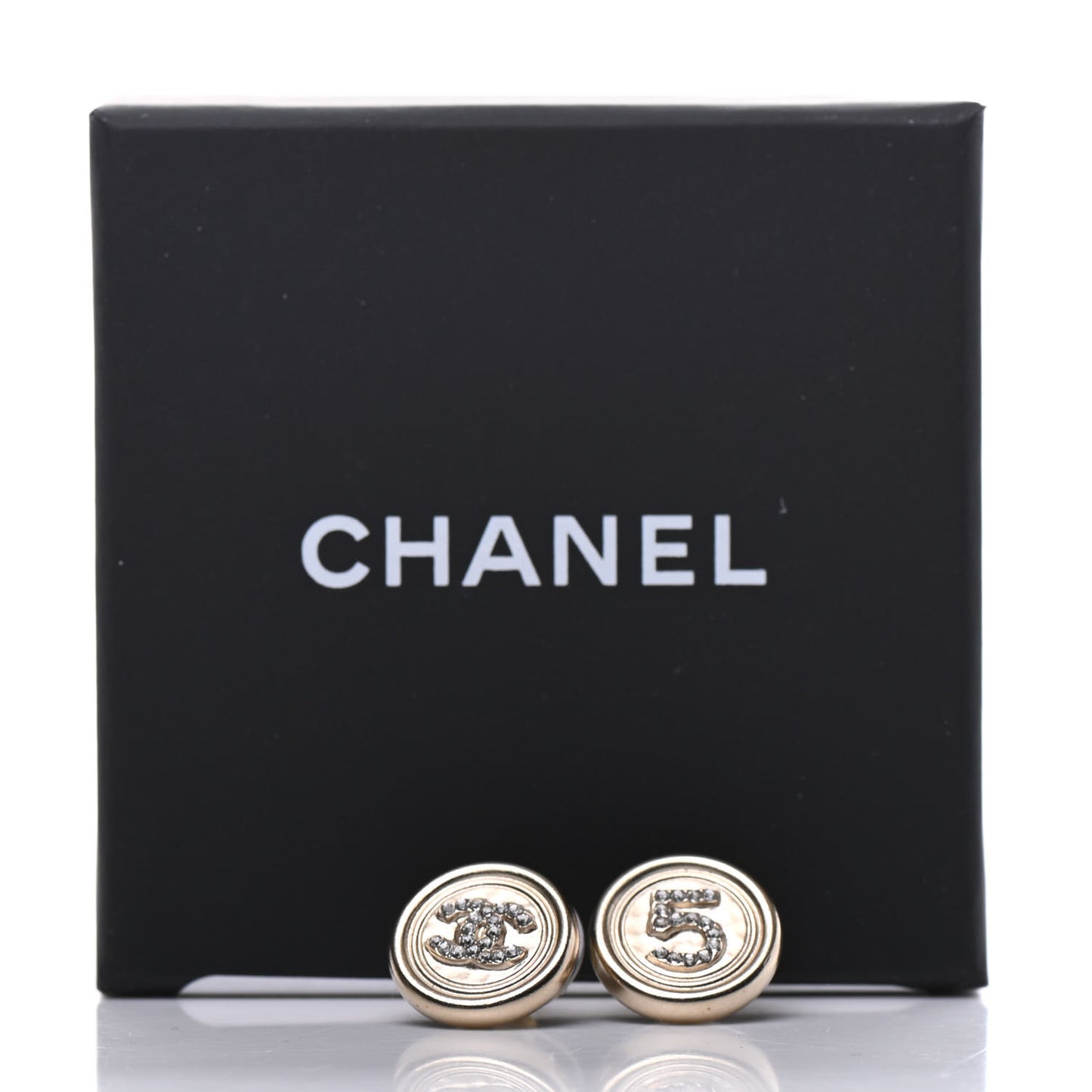 Crystal CC Round Earrings Light Gold
