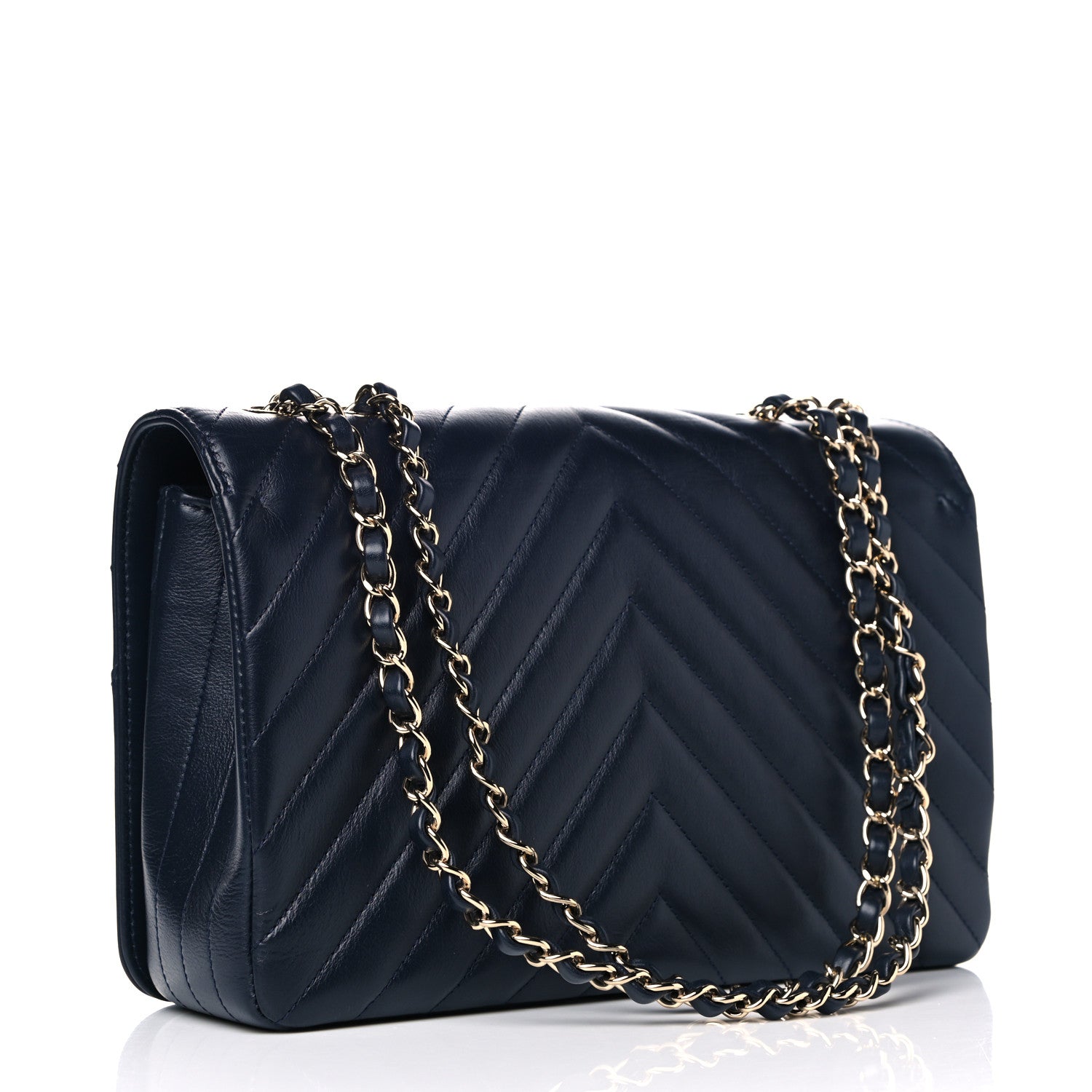 Chanel Calfskin Chevron Quilted Medium Statement Flap Navy Blue 5 of 22