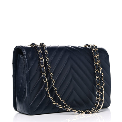 Chanel Calfskin Chevron Quilted Medium Statement Flap Navy Blue 5 of 22