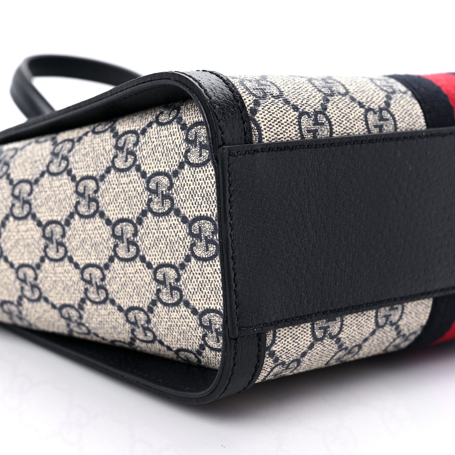 GG Supreme Monogram Textured Dollar Calfskin Web Small Ophidia Tote Bag Beige Blue