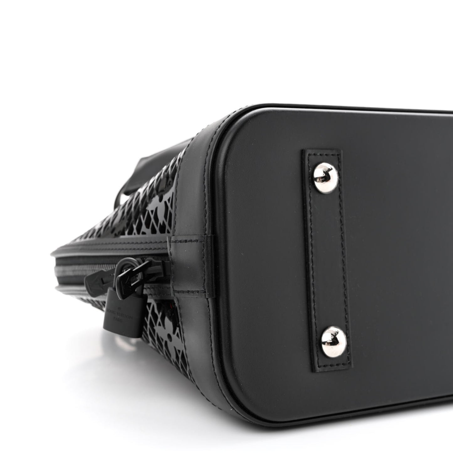 Patent Calfskin Laced Monogram Alma PM Black