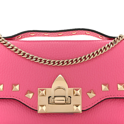 Valentino Garavani Pebbled Calfskin Rockstud Flip Lock Wallet On Chain Feminine Pink 12 of 19