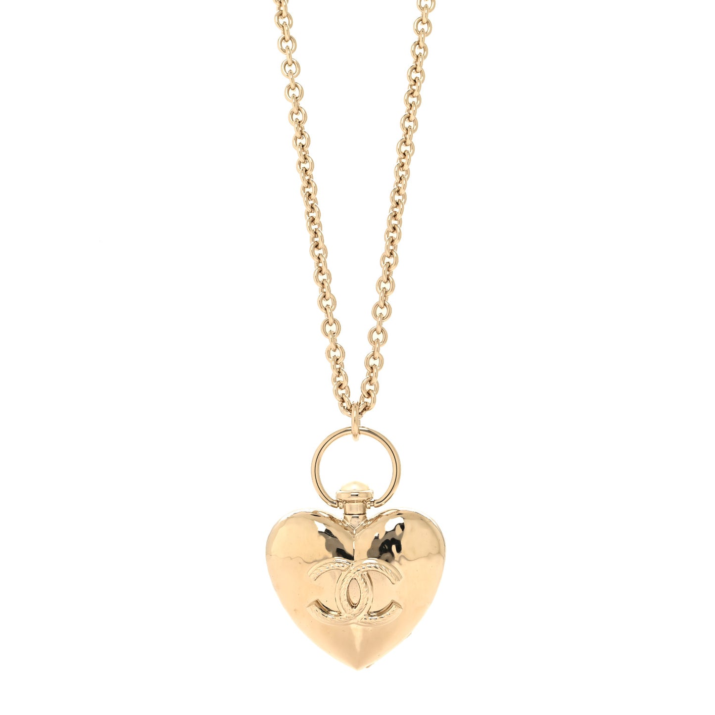 Metal CC Heart Locket Necklace Gold