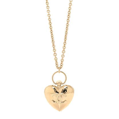 Chanel Metal CC Heart Locket Necklace Gold 1 of 6