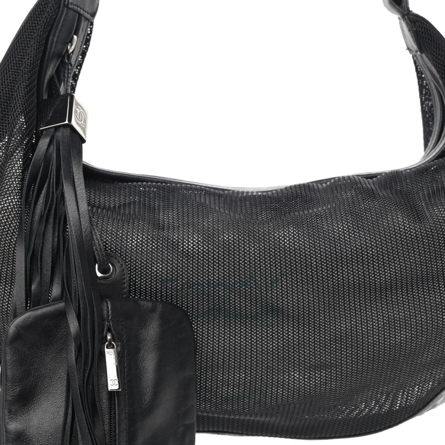 Mesh Calfskin Sport Tassel Hobo Black