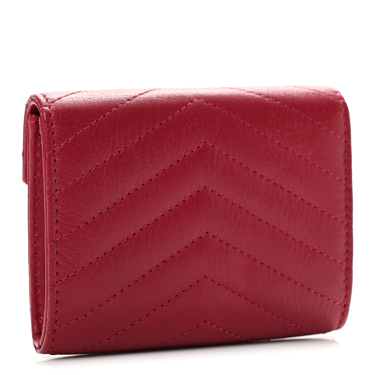 Chanel Calfskin Chevron Quilted Compact Flap Wallet Dark Pink 3 of 11