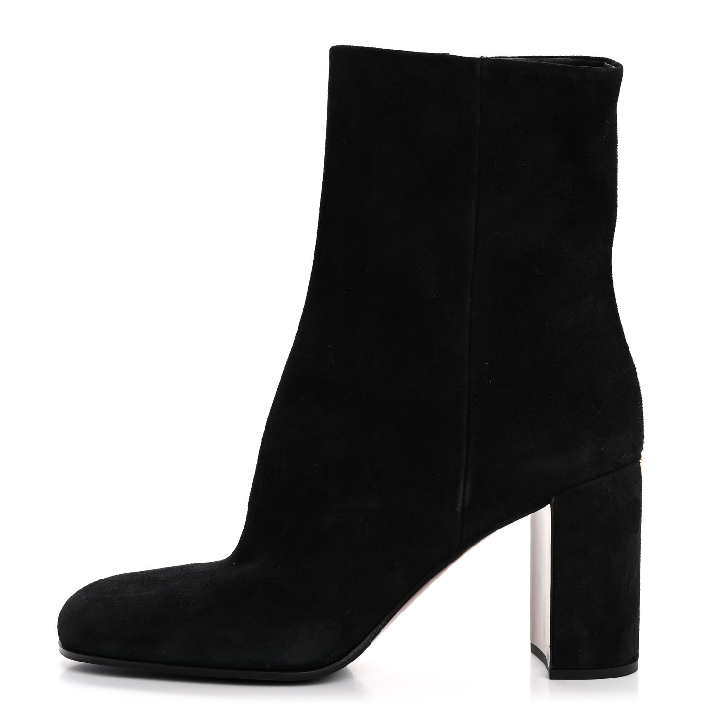 Prada Suede Metal Triangle Logo Zip 85mm Boots 38.5 Black 1 of 8