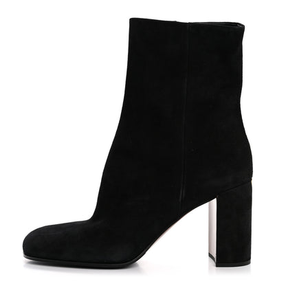Prada Suede Metal Triangle Logo Zip 85mm Boots 38.5 Black 1 of 8