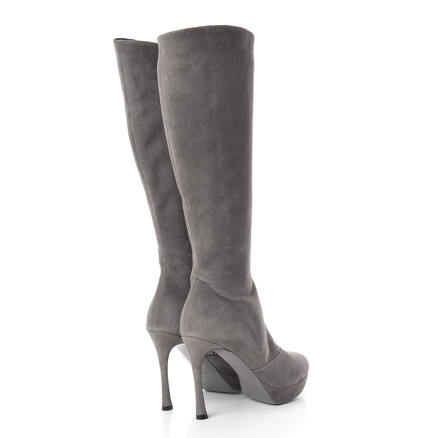 Saint Laurent Suede Knee High Boots 38.5 Grey 5 of 16