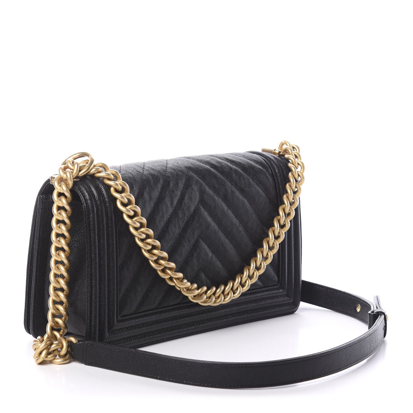 Caviar Chevron Quilted Medium Boy Flap Black