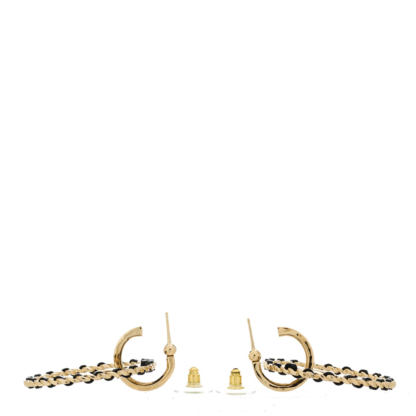 Metal Crystal Lambskin CC Chain Hoop Earrings Gold Black