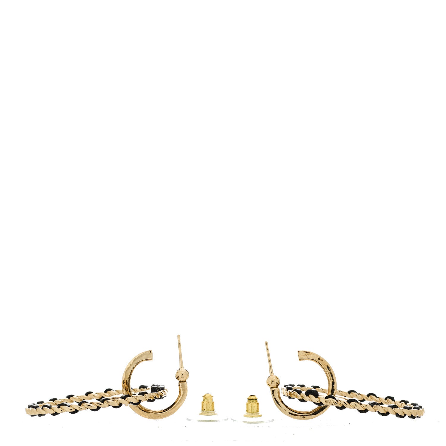 Chanel Metal Crystal Lambskin CC Chain Hoop Earrings Gold Black 3 of 5