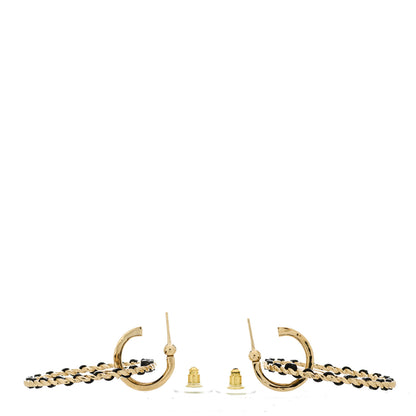 Chanel Metal Crystal Lambskin CC Chain Hoop Earrings Gold Black 3 of 5