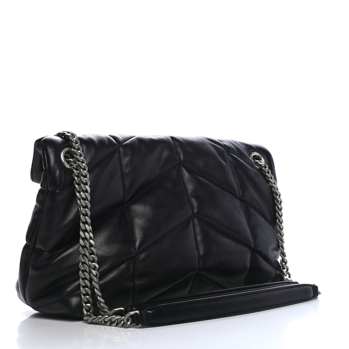 Lambskin Quilted Small Loulou Puffer Monogram Chain Satchel Black
