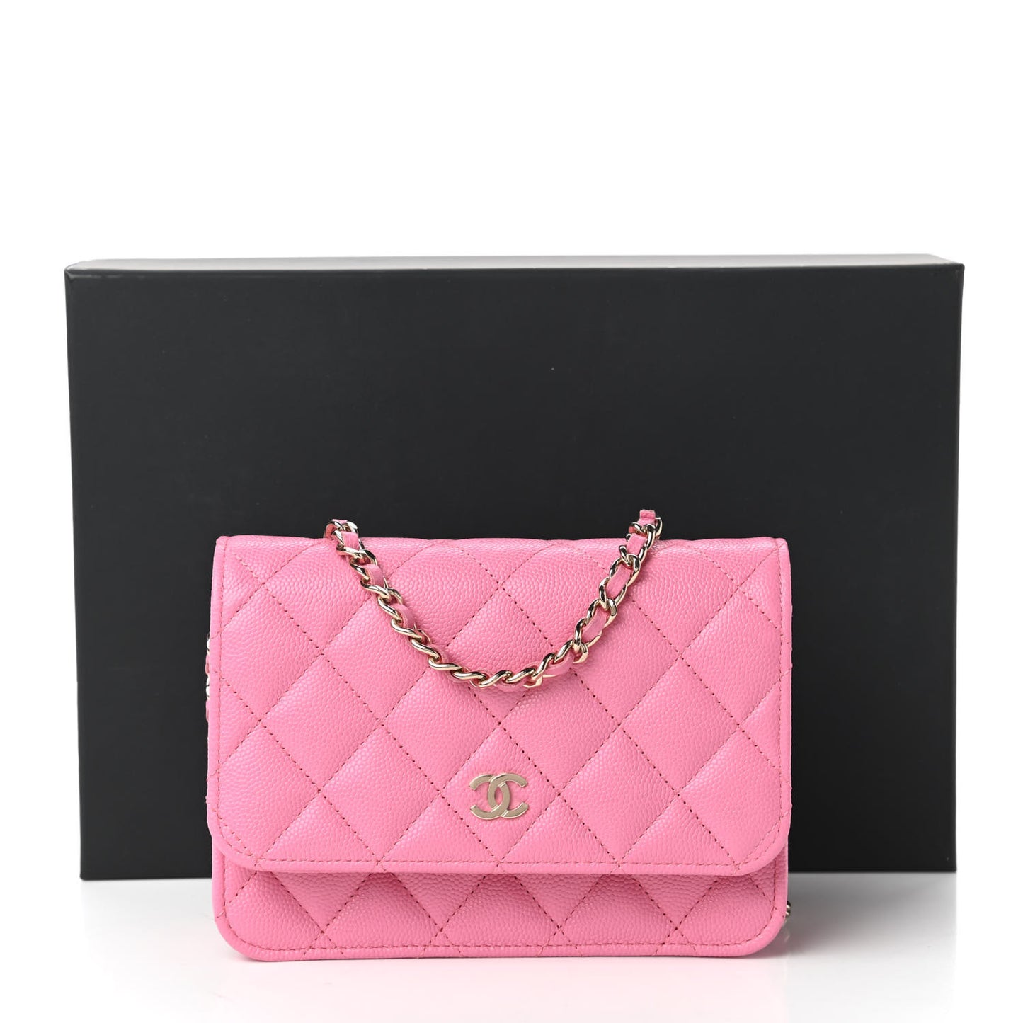 Caviar Quilted Mini Wallet On Chain WOC Pink