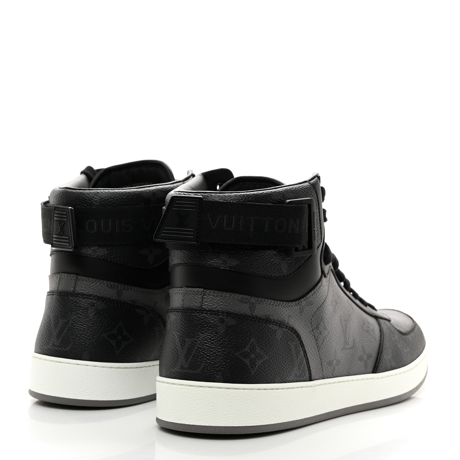 Louis Vuitton Calfskin Monogram Eclipse Mens Rivoli High Top Sneakers 10 10 Black Grey 4 of 8