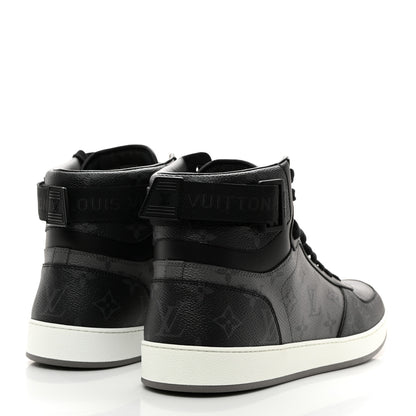 Louis Vuitton Calfskin Monogram Eclipse Mens Rivoli High Top Sneakers 10 10 Black Grey 4 of 8