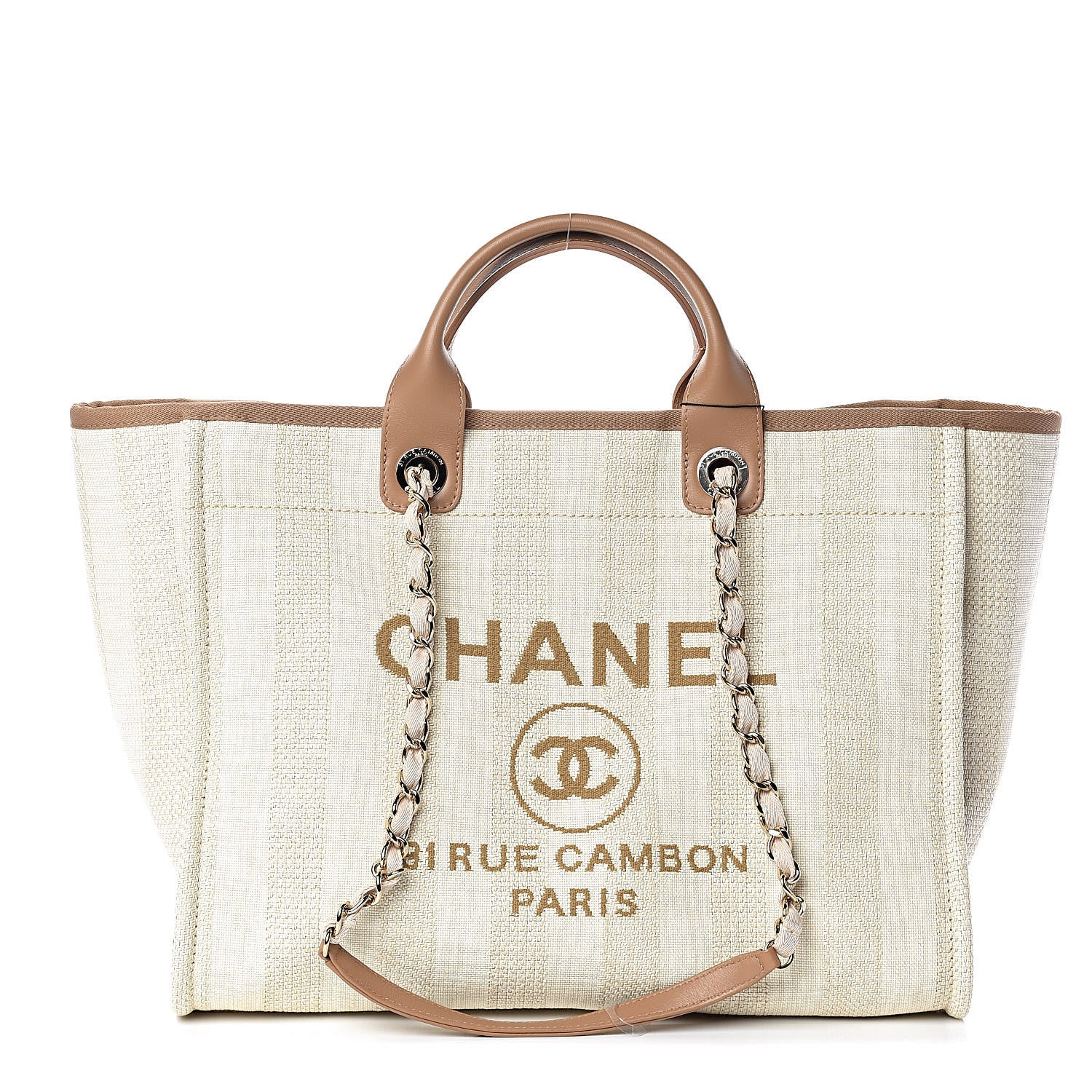 Chanel Straw Raffia Calfskin Striped Large Deauville Tote Beige 1 of 11