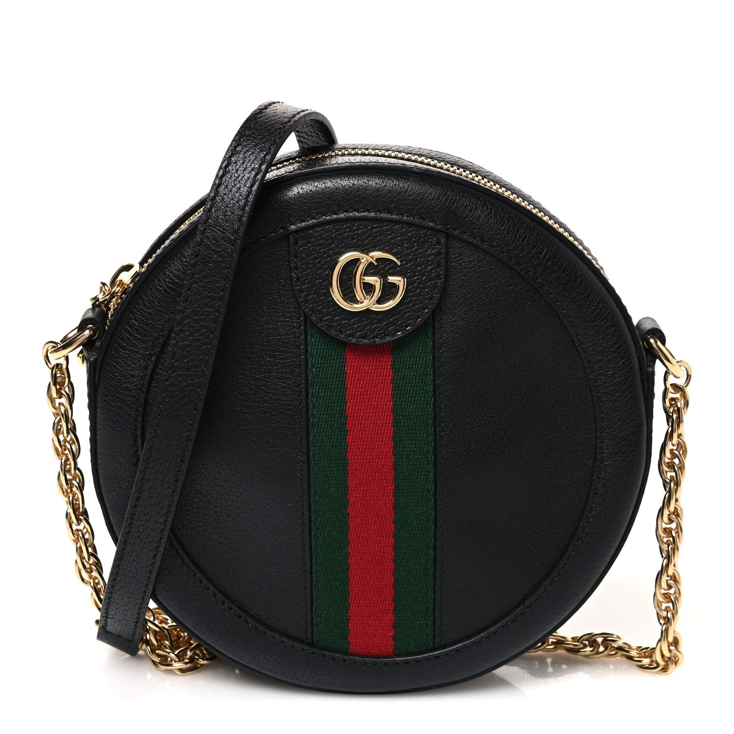 Gucci Grained Calfskin Web Mini Ophidia Round Shoulder Bag Black 1 of 10