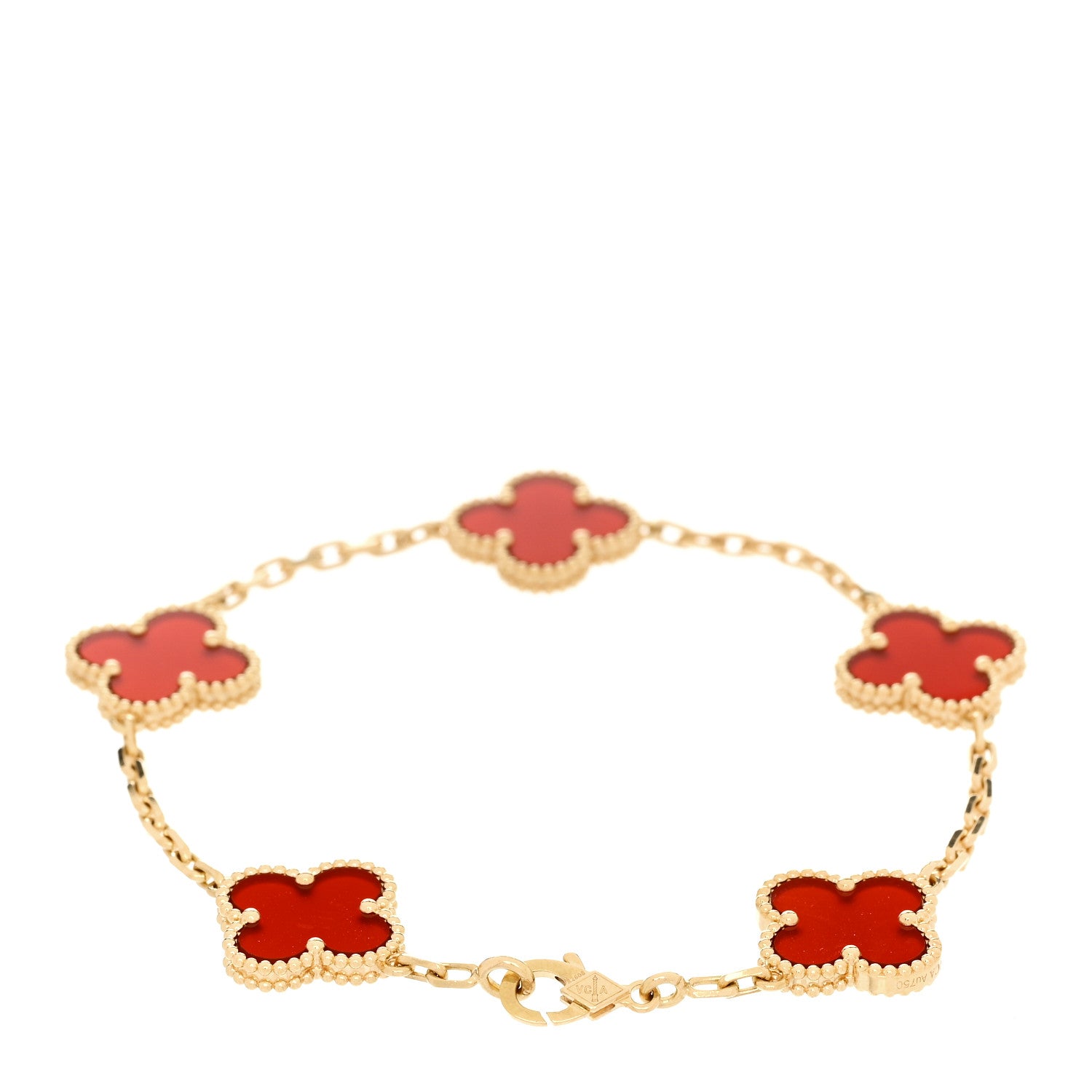Van Cleef & Arpels 18K Yellow Gold Carnelian 5 Motifs Vintage Alhambra Bracelet 2 of 5