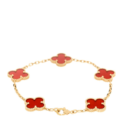 Van Cleef & Arpels 18K Yellow Gold Carnelian 5 Motifs Vintage Alhambra Bracelet 2 of 5