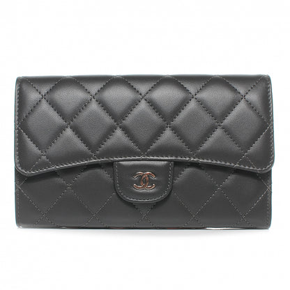 Chanel Lambskin Quilted Large Flap Wallet Dark Grey 1 of 8