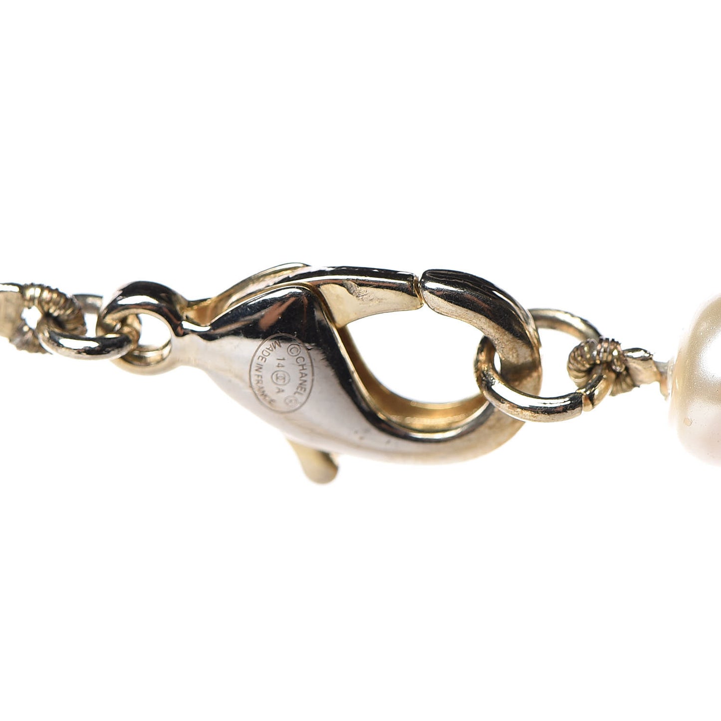 Graduated Pearl CC Long Necklace Light Gold