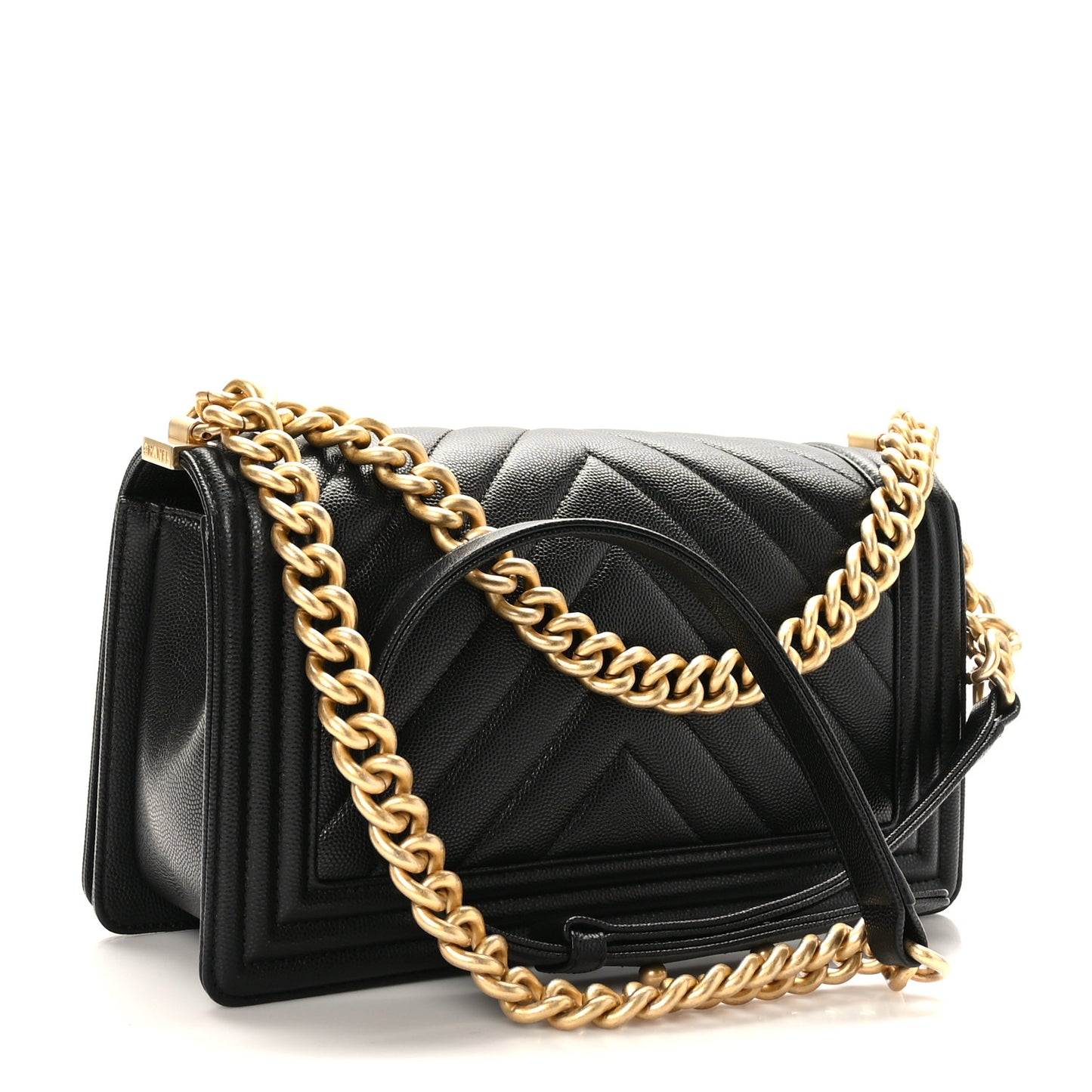 Caviar Chevron Quilted Medium Boy Flap Black