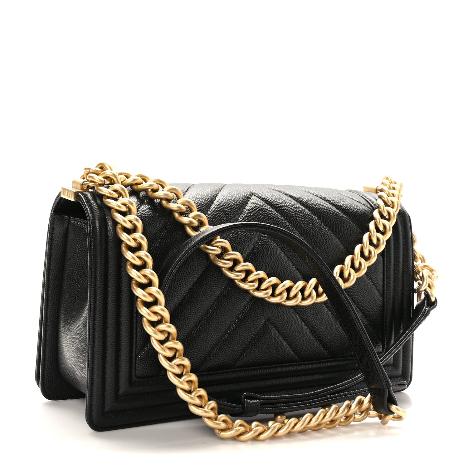 Chanel Caviar Chevron Quilted Medium Boy Flap Black 3 of 10