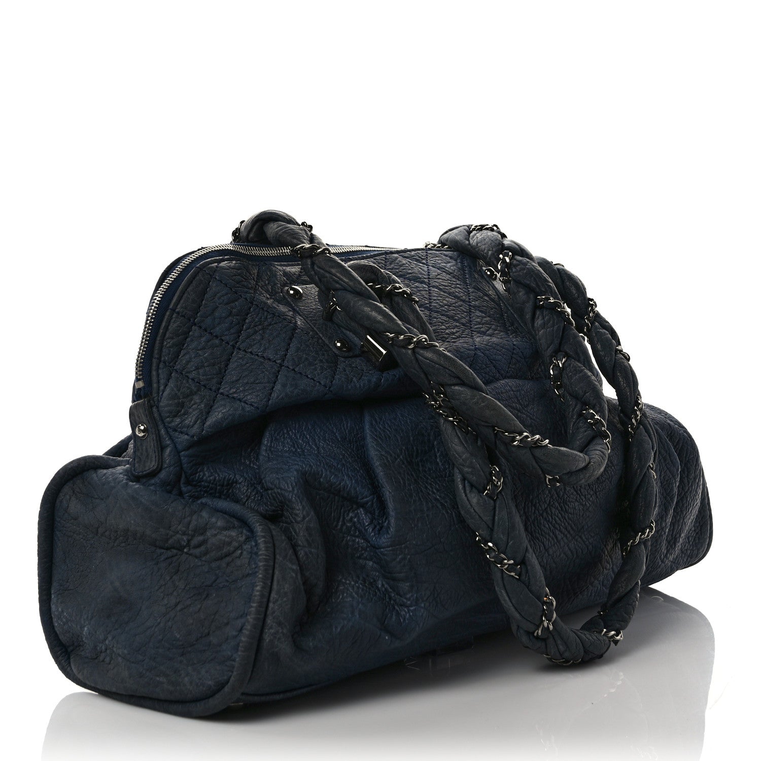 Chanel Distressed Lambskin Lady Braid Large Satchel Dark Blue 3 of 11