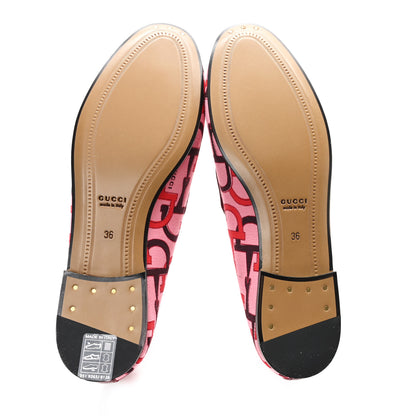Gucci Betis Glamour Canvas Horsebit Print Womens Jordaan Loafers 36 Pink Rosso Ancora 6 of 10