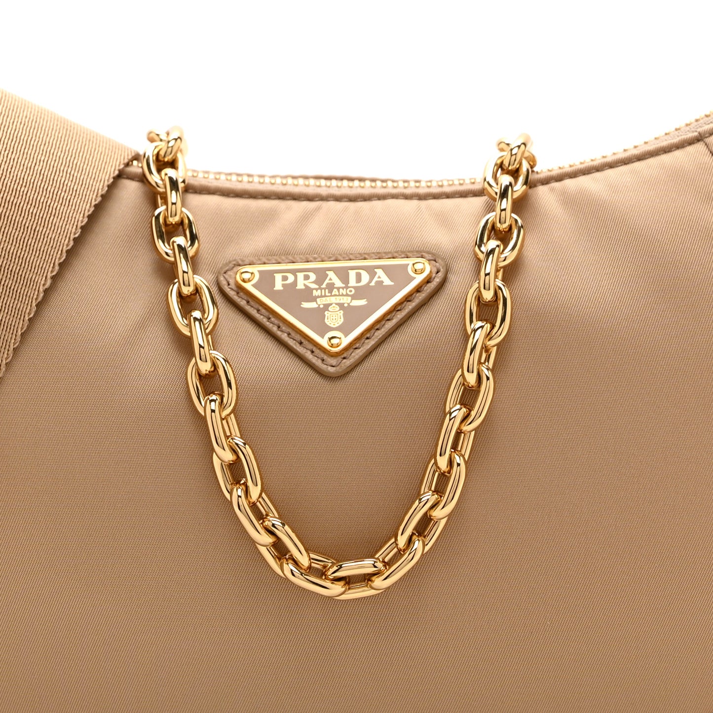 Re-Nylon Saffiano Demi-lune Shoulder Bag Beige