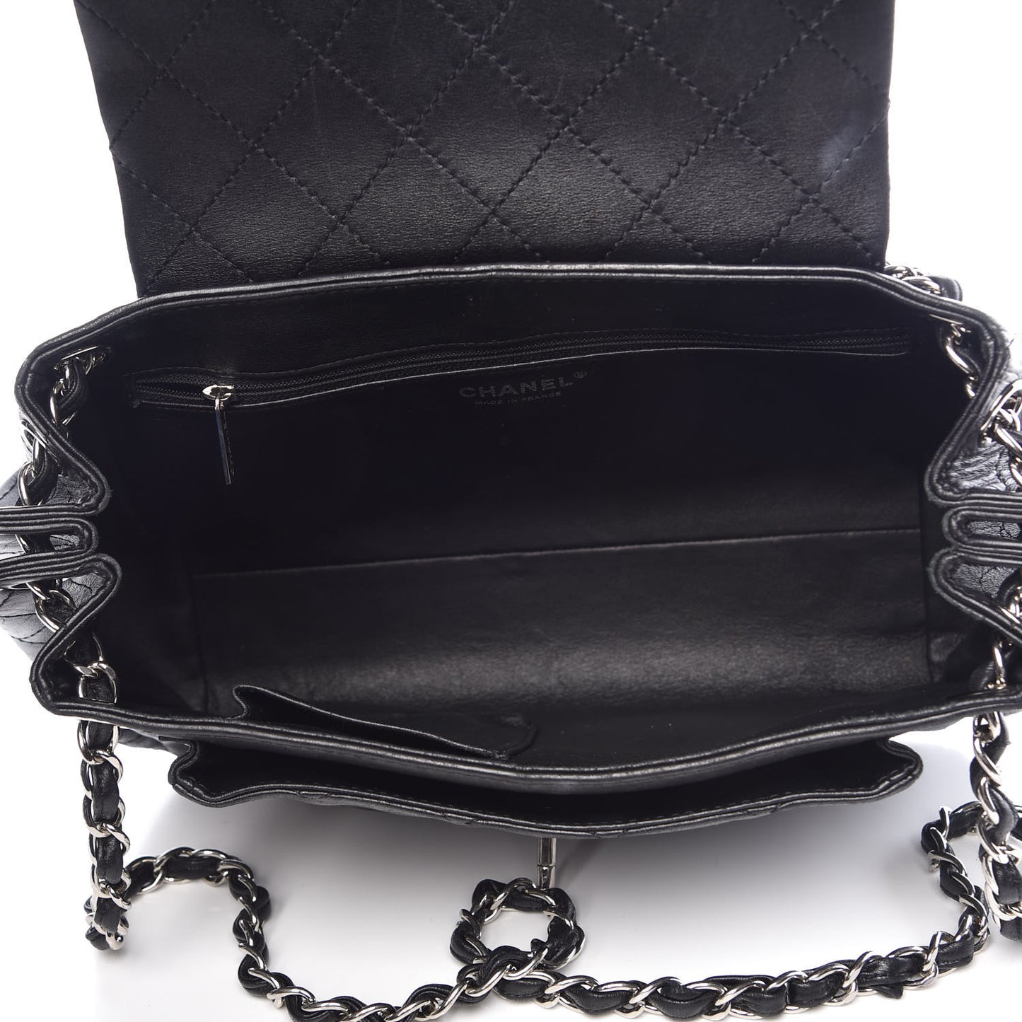 Lambskin Quilted CC Accordion Shopping Bag Black