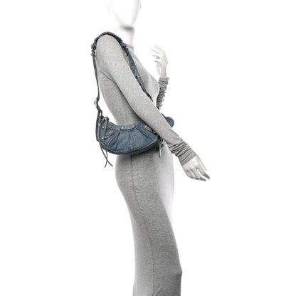 Balenciaga Washed Frayed Denim Crystal Le Cagole Shoulder Bag XS Blue 2 of 11