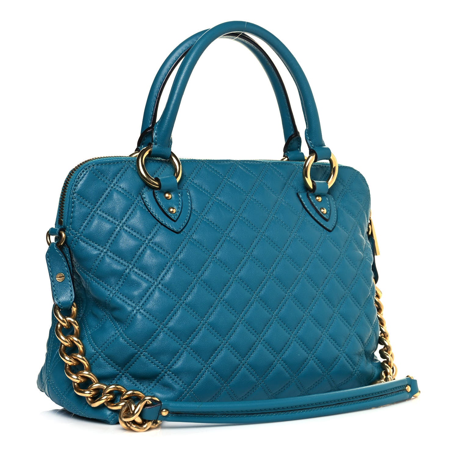 Marc Jacobs Calfskin Quilted Rio Satchel Tote Bag Turquoise 3 of 11
