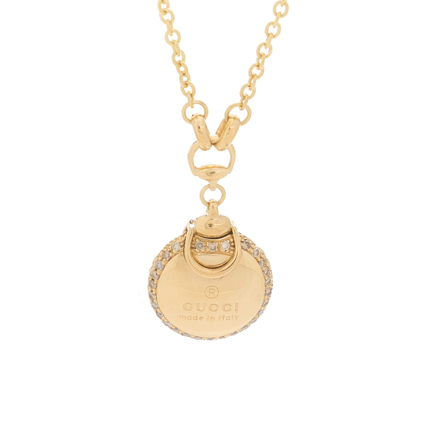 Gucci 18K Yellow Gold Diamond Horsebit Round Pendant Necklace 5 of 5
