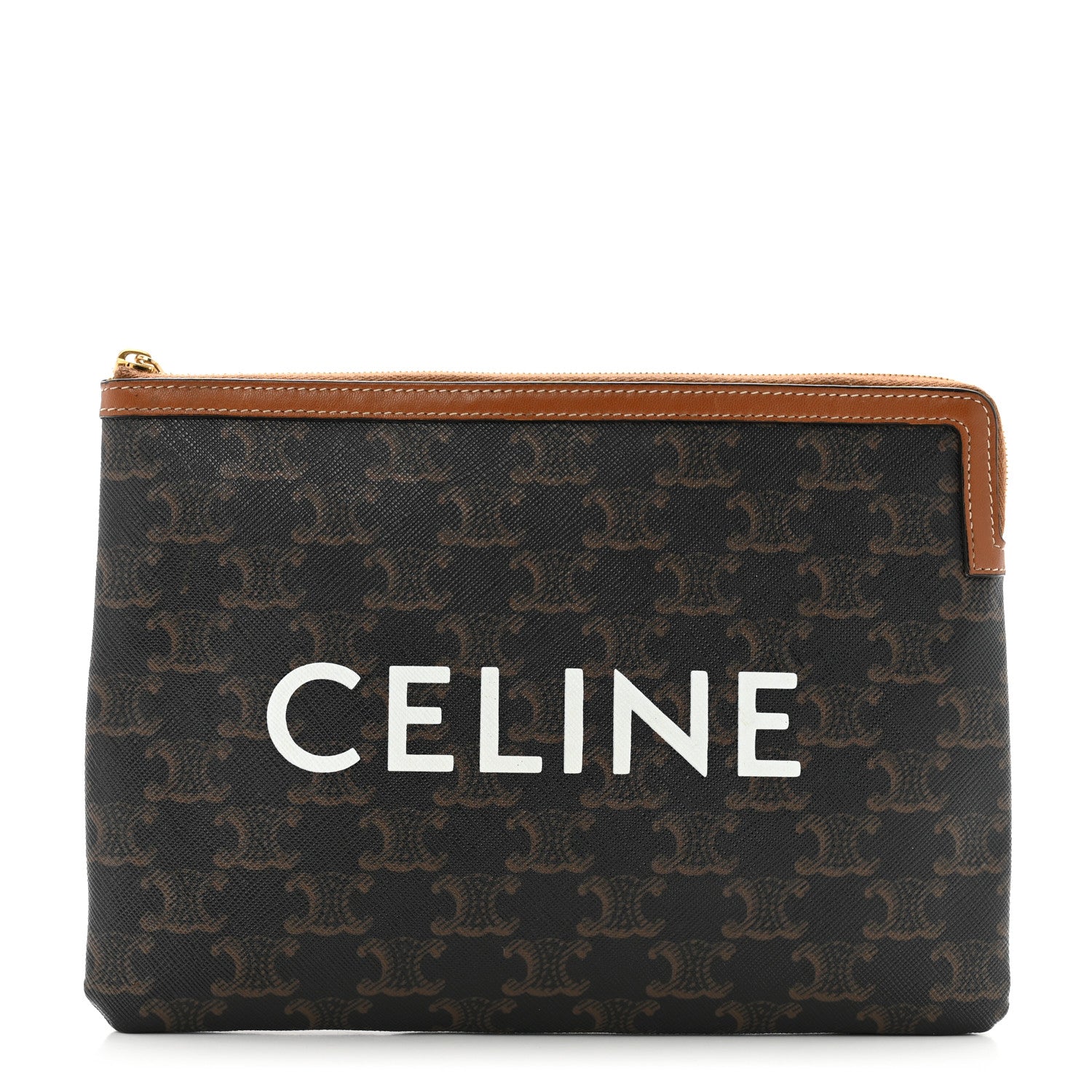 Celine Triomphe Canvas Lambskin Small Pouch Tan 1 of 10