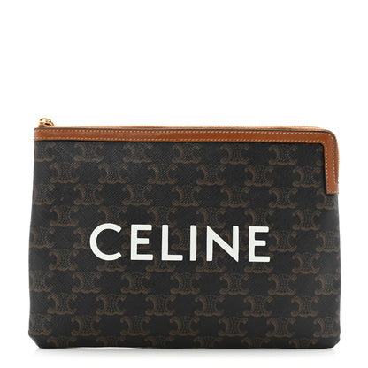 Celine Triomphe Canvas Lambskin Small Pouch Tan 1 of 10