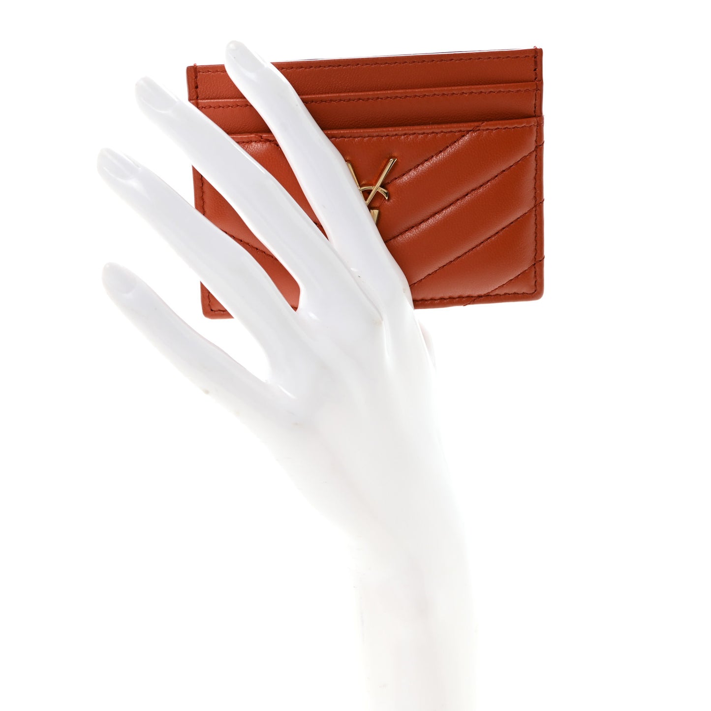 Lambskin Matelasse Chevron Monogram Credit Card Case Dark Mandarin
