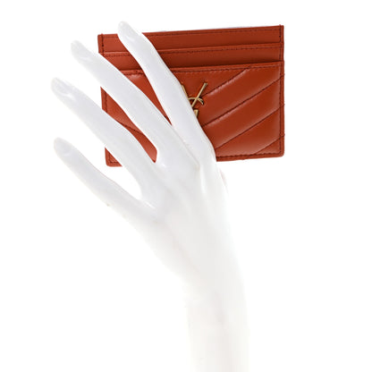 Saint Laurent Lambskin Matelasse Chevron Monogram Credit Card Case Dark Mandarin 2 of 7