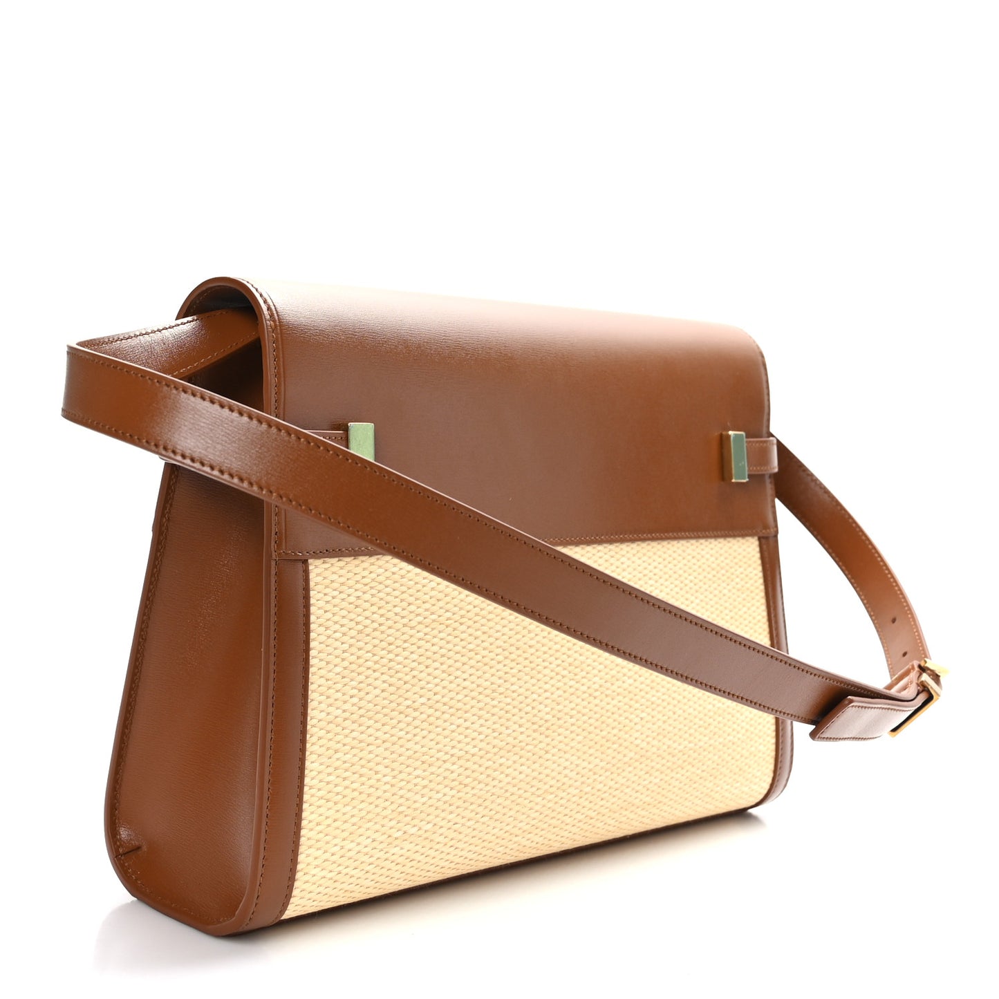 Raffia Calfskin Manhattan Shoulder Bag Natural Brick