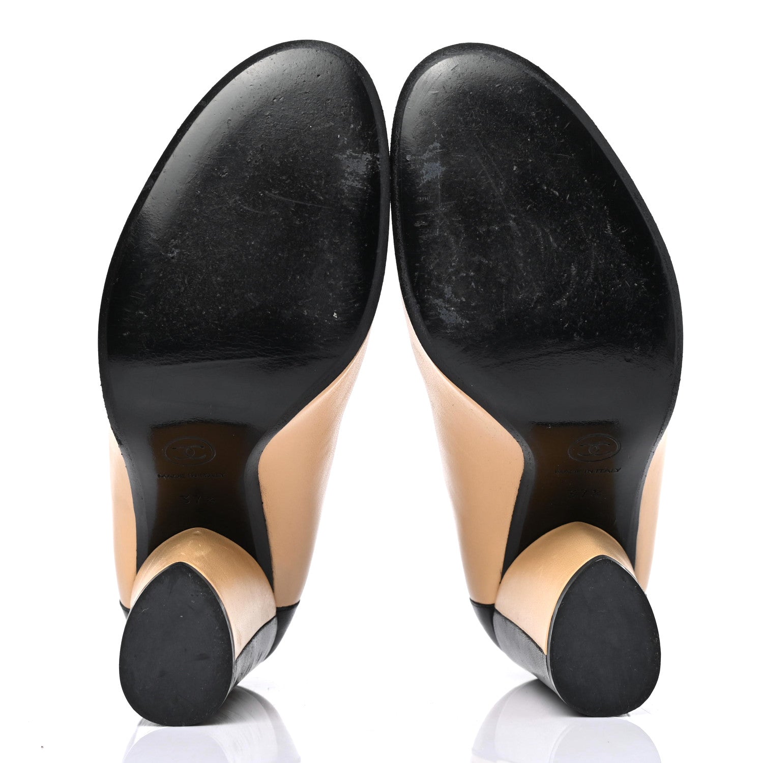 Chanel Lambskin Cap Toe Pumps 37.5 Beige Black 4 of 4