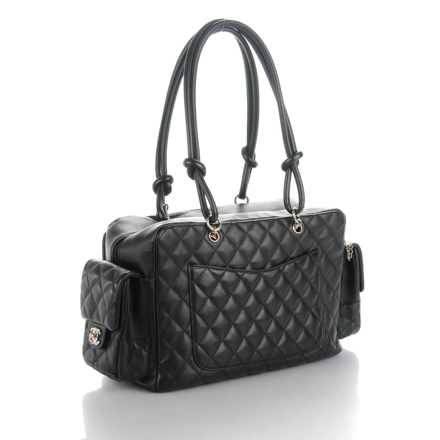 Calfskin Quilted Large Cambon Multipocket Reporter Black White