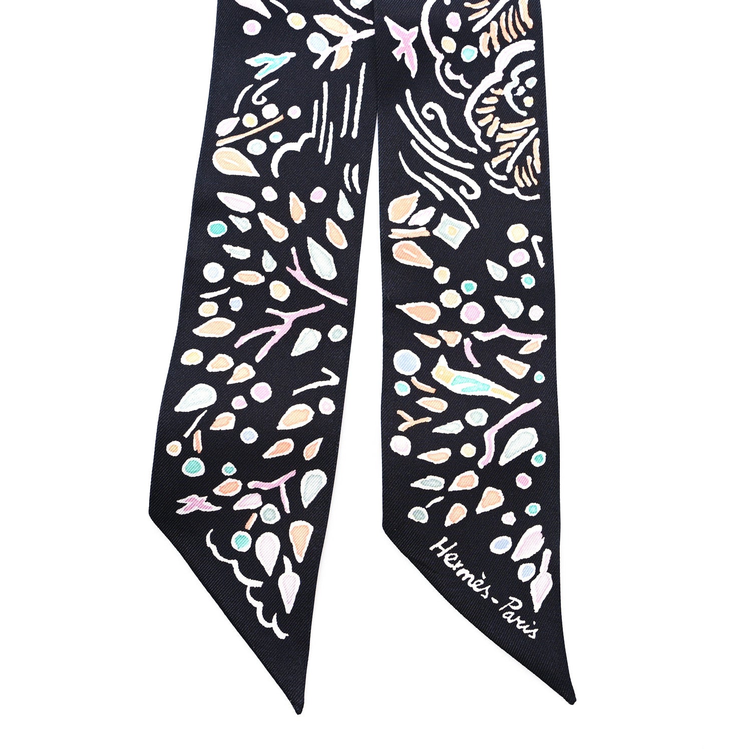 Hermes Silk Isola Di Primavera Twilly Black Vert Rose 2 of 3