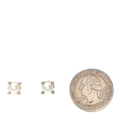 David Yurman Sterling Silver Diamond Pearl 7mm Earrings 2 of 5