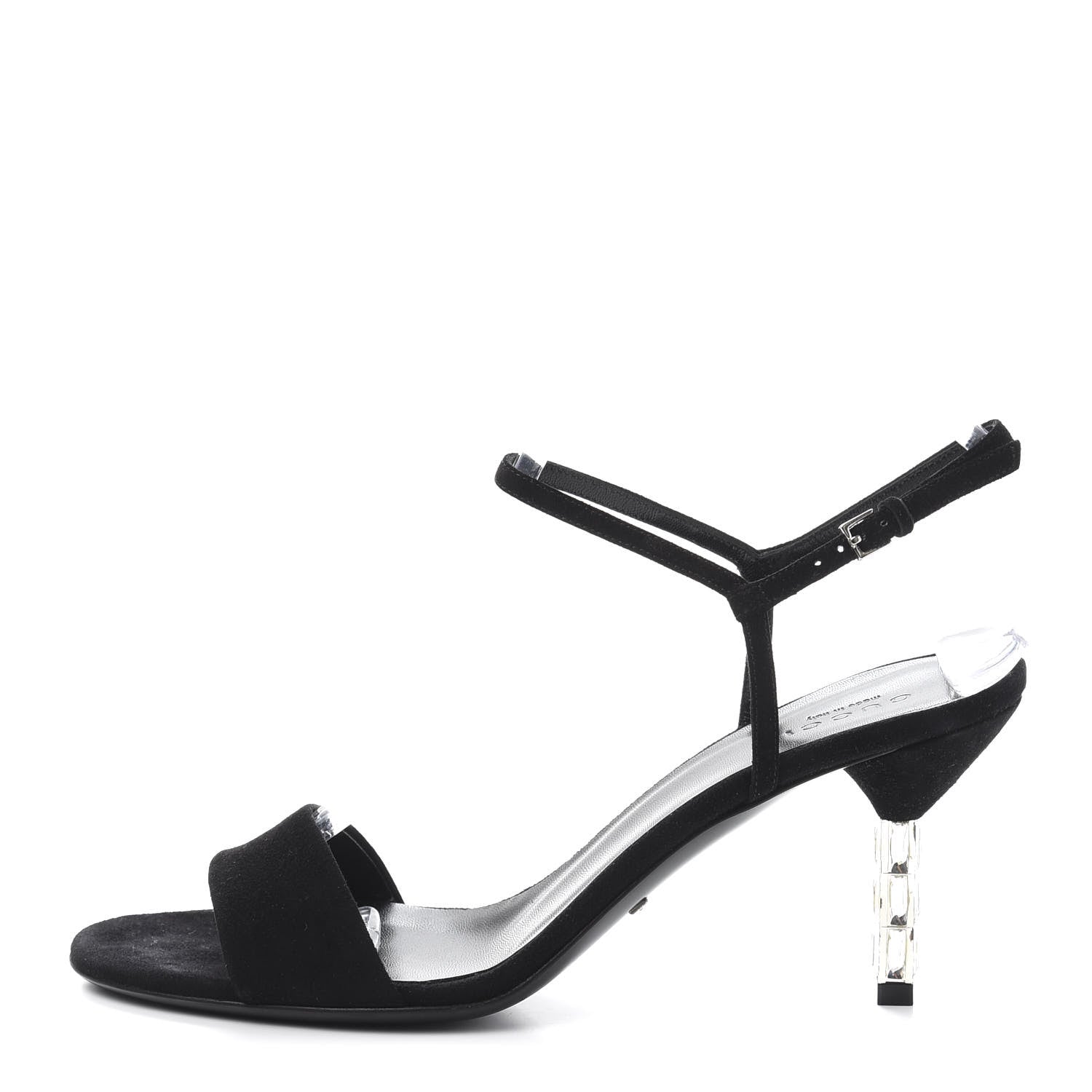 Gucci Suede Adlena Crystal Heel Sandal 37 Black 1 of 9
