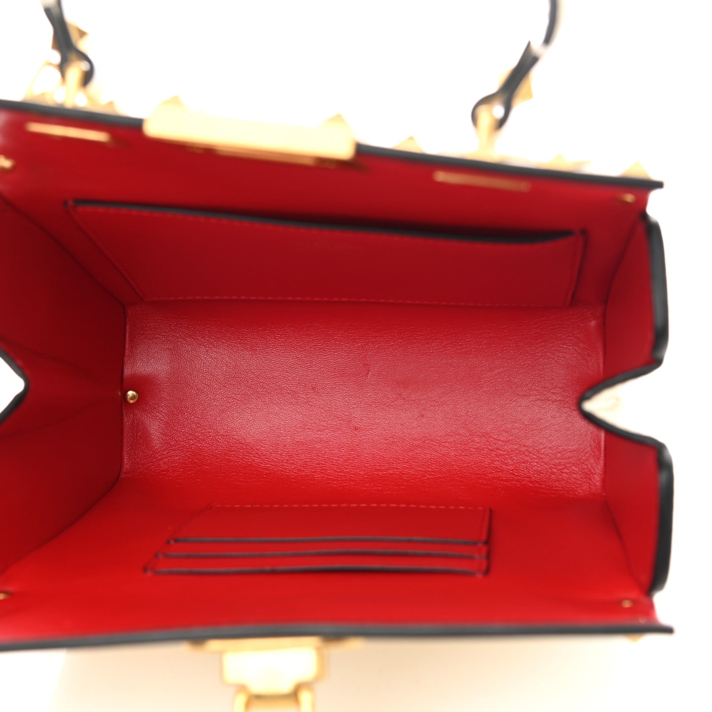 Grainy Calfskin Rockstud Alcove Box Top-Handle Bag Light Ivory